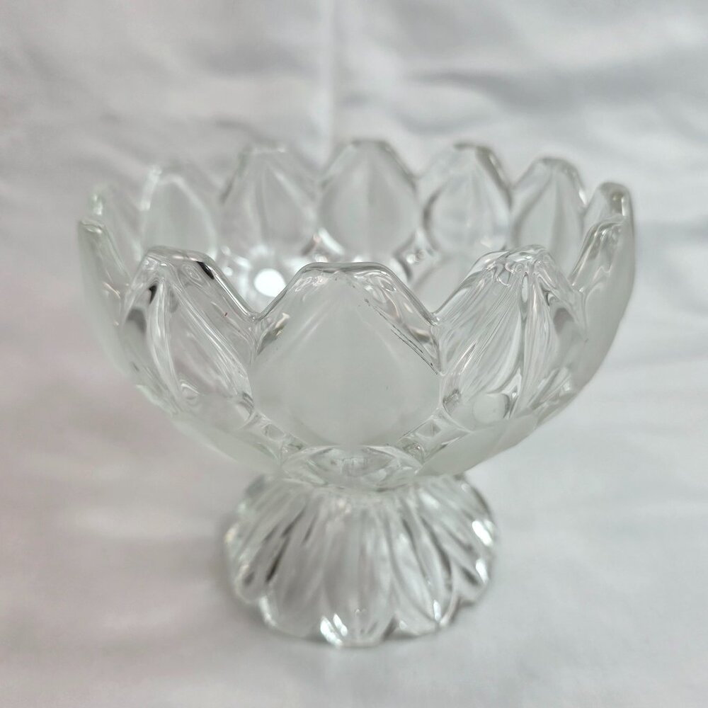 Vintage Crystal Clear Industries Moravia Frosted & Clear Footed Bowl